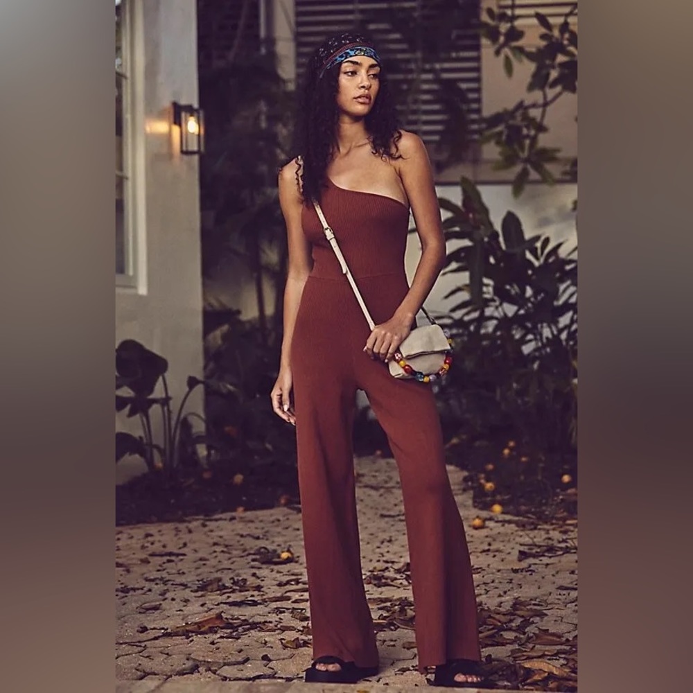 Free People Beach SzS Waverly Sweater One Piece Ribbed One Shoulder Jumpsuit